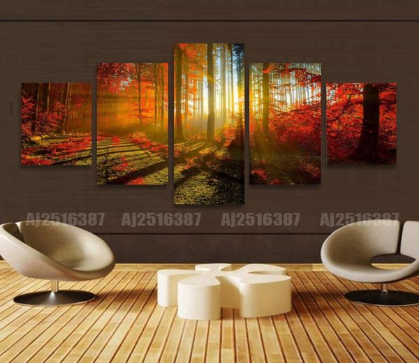 5 Panel Wald Gemälde Leinwand Wandkunst Bild Home Dekoration Wohnzimmer Leinwanddruck Moderne MalereiGroße Leinwand Kunst Cheap9566590