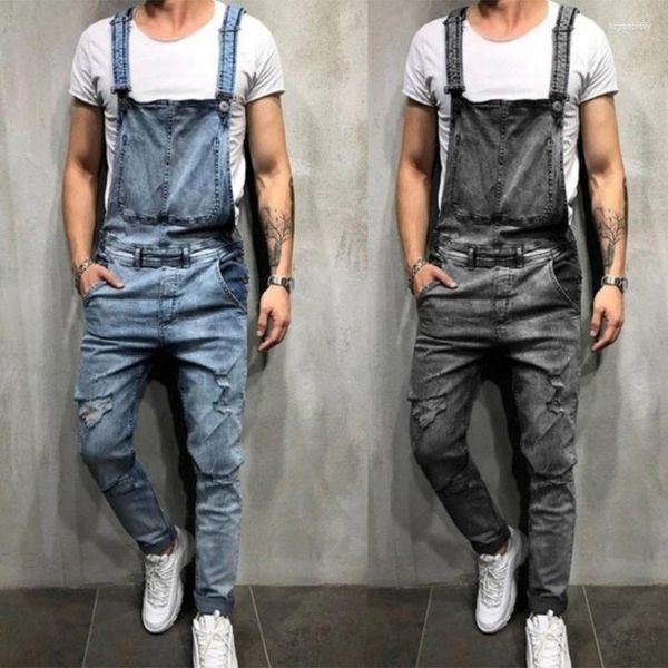 Herren Jeans Herren Slim-Fit Ripped Denim Jumpsuit Herren Marken-Baumwoll-Overalls Straight Cool Street Hip-Hop-Hosen HerrenHerren