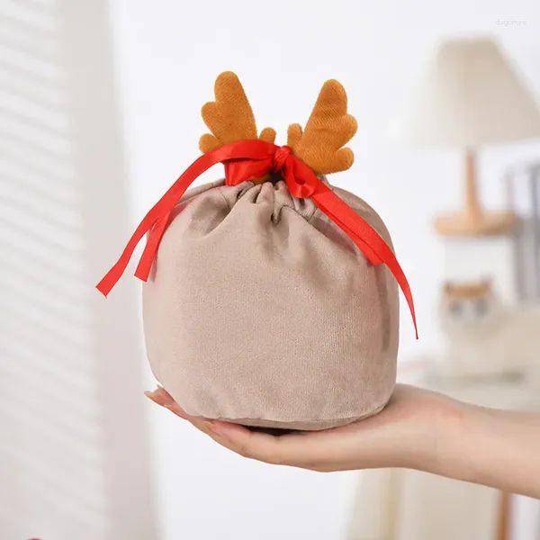 Рождественские украшения, 5 шт., подарочная сумка с изображением оленей и конфет, бархатные мешки Санта-Клауса, сумки на шнурке, украшения для детской летней вечеринки