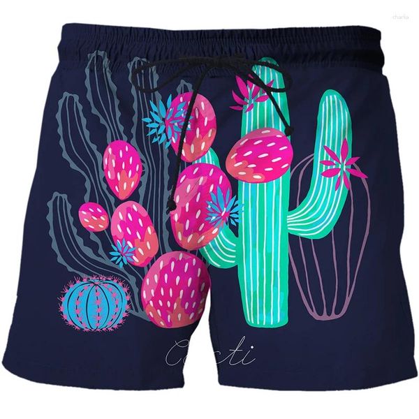 Shorts masculinos 2023 desenhos animados cactus moda harajuku impressão homem maiô casual masculino feminino praia calças curtas nadar