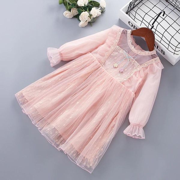 Mädchen Kleider 3-7 Jahre Hohe Qualität Frühling Kleid 2023 Spitze Chiffon Blume Drapierte Geraffte Kind Kinder Kleidung prinzessin