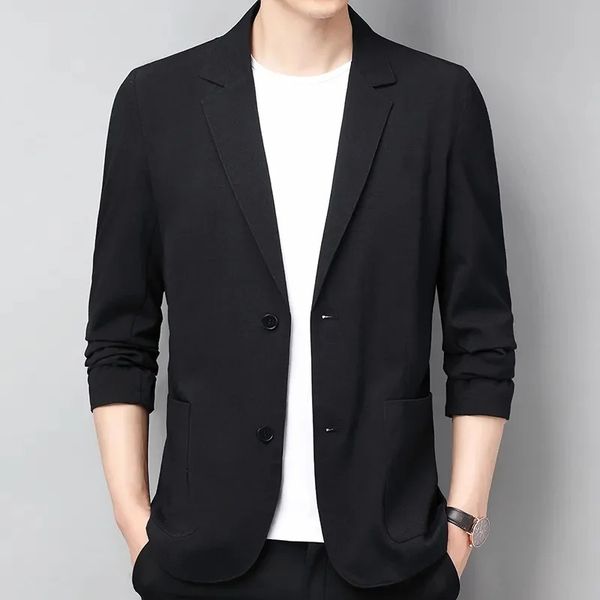 Мужские повседневные рубашки Черные пиджаки Мужской хлопковый льняной пиджак Весна Лето Свободный серый мужской деловой пиджак с длинным рукавом Повседневный роскошный мужской пиджак 231023