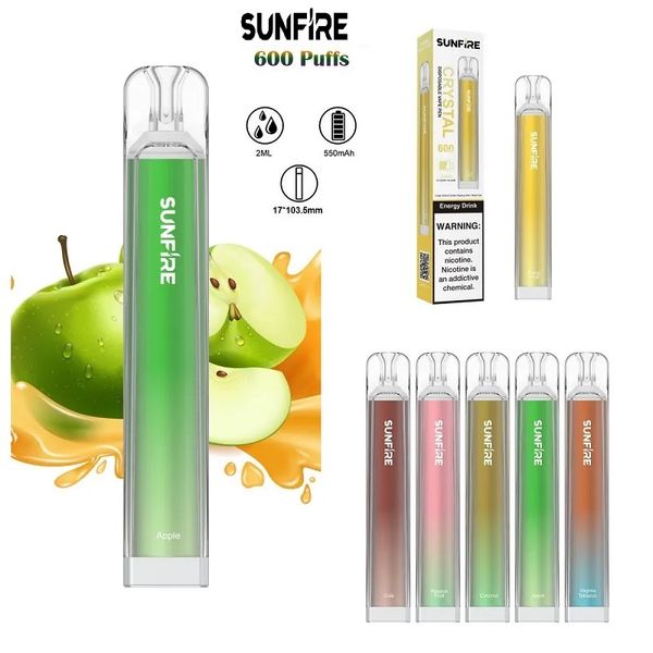 Originale Wholesale usa e getta a vaporifera Sunfire Sunfire 600 sbuffi 2ml 400 mAh 0 mg 20mg 30mg 50mg non ricaricabile e sigarette e sigarette portatili vaporizzatore 6 sapori Scegli