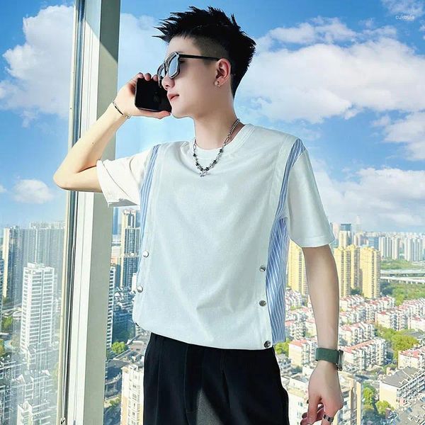 T-shirt da uomo Fine Fashion Casual Versione coreana Traspirante Tutto Bel ragazzo sociale T-shirt a maniche corte girocollo con marea maschile