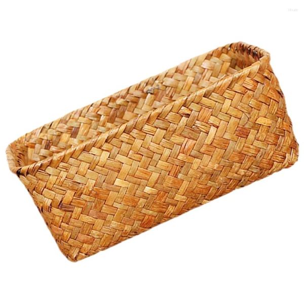 Conjuntos de louças Rústico Caixas de armazenamento Desktop Organizador Hamper Seagrass Basket Brinquedo Cestas tecidas para maquiagem Sundry