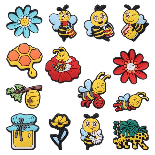 Großhandel 100 Stück PVC Cartoon Tiere Insekt Honig Blume Leopard Garten Schuh Charms Kinder Schnalle Dekorationen für Armband Knopf Clog Slipper