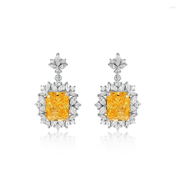 Orecchini pendenti di alta qualità in argento sterling 925 a forma quadrata di cristallo giallo gioielli di colore regali per donna gioielli con ciondoli all'ingrosso