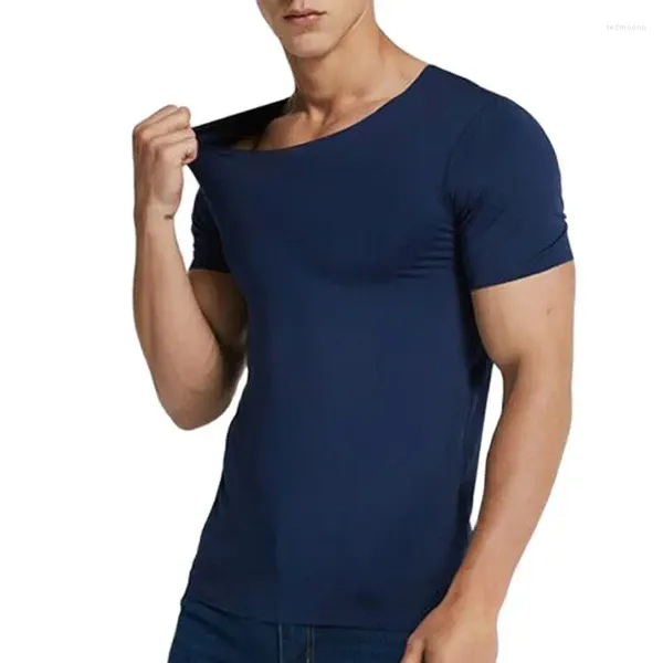 T-shirt da uomo 2023 Estate Streetwear Camicia a maniche corte in seta di ghiaccio Uomo con scollo a V Moda sottile Sport casual Solido che tocca il fondo per gli uomini