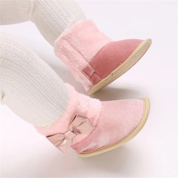 Botas 2024 Inverno Infantil Bebê Meninas Arco de Neve Decorado Quente Primeiro Walker Sapatos para Chuveiro de Natal