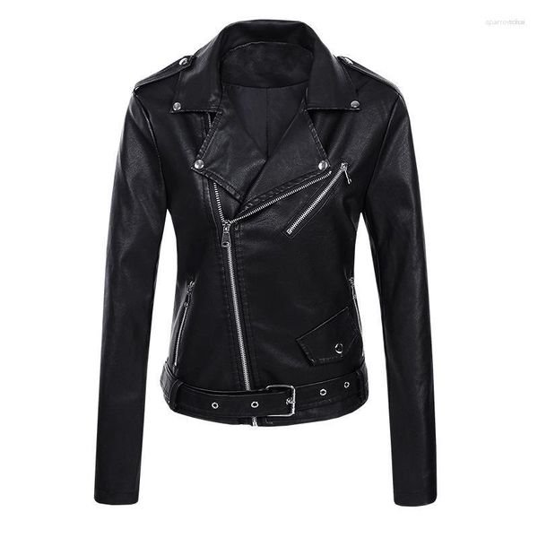 Couro feminino pu topos casacos jaqueta feminina 2023 outono primavera moto biker zíper preto damasco café casaco senhoras outerwear