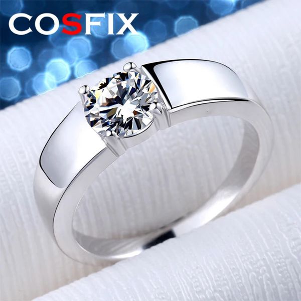 Anéis de casamento COSFIX D Color 1CT Ring para homens 925 Sterling Silver Simulação Diamond Wedding Band Classic Round Cut com GRA Ring 231021