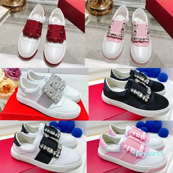 2023-Designer Scarpe Mocassini in pelle con fibbia strass quadrati Donna Ragazza Luxurys Fashion Platform Sneaker in cristallo Bianco Scarpe casual