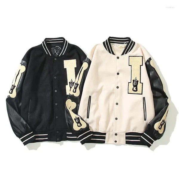 Männer Jacken Winter Mode Varsity Baseball Uniform Jacke Für Männer Frauen Leder Ärmel Outfits Schädel Casual Kapuzenmantel Kleidung