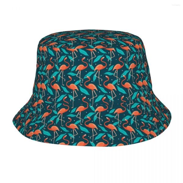 Berets Flamingo Sommer Muster Vogel Eimer Hut Männer Frauen Unisex Trendy Fisherman Cap