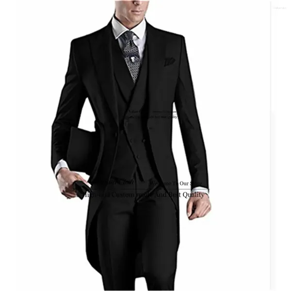 Ternos masculinos 2023 preto homem pico lapela noivo casamento smoking longo jaqueta tailcoat 3 peças masculino baile blazers fino ajuste terno masculino