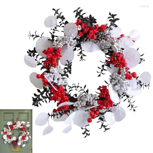 Dekoratif çiçekler Noel çelenkleri ön kapı için yapay asılı çelenk kış kırmızı meyve giysi şubeler şenlikli parti