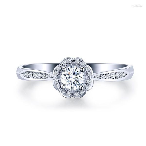 Anéis de Cluster ZHJIASHUN Clássico 0.4cttw Real Natural Diamante 14k 585 Bandas de Casamento de Ouro Branco Jóias para Mulheres