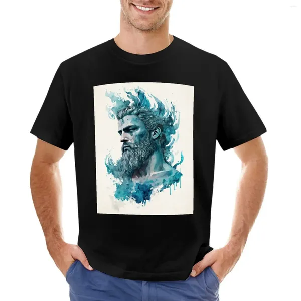 Polos Masculinos Deuses Gregos Poseidon Abstrato Pintura em Aquarela Neutra | Camiseta de decoração de casa de arte de parede Anime Camisetas masculinas brancas