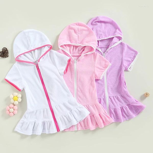 Abiti da ragazza 2-11 anni Costumi da bagno per bambina Copricostume Abito estivo per bambino Manica corta Zip Up Ruffle Beach Abbigliamento per bambini