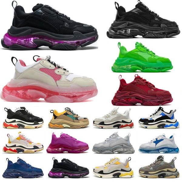 Designer Sapatos Casuais Top Balencaigaities Triple S Sneaker Sapatos Casuais Clear Sole Bubble Bottom Plataforma Preto Branco Cinza Vermelho Rosa Azul Verde Mens Esportes Famosos