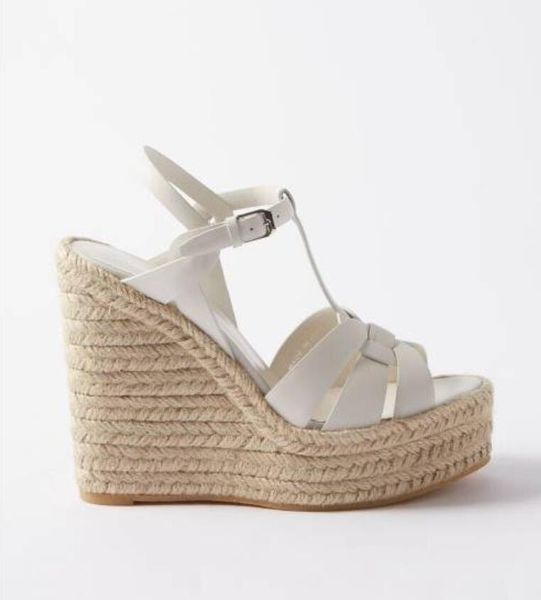 Donna Tribute zeppa in pelle Sandalo zeppa tacco alto sandali ultra-espadrillas in pelle lucida corda di canapa zeppa plateau scarpe romane scarpa donna firmata con scatola