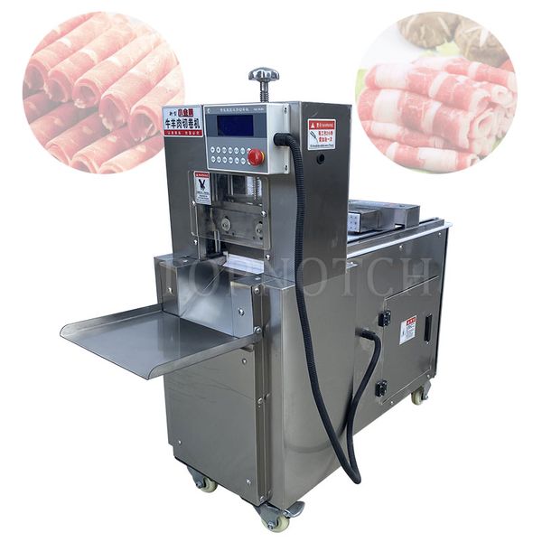 Kommerzieller Rindfleisch-Hammelfleisch-Rollen-Gefrierfleischschneider. Effiziente elektrische CNC-Fleischschneidemaschine