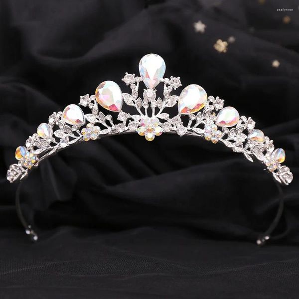 Saç klipsleri moda basit gümüş ab renk kristal yaprağı taç tiara düğün aksesuarları kadın kafa bandı gelin rhinestone pageant diadem