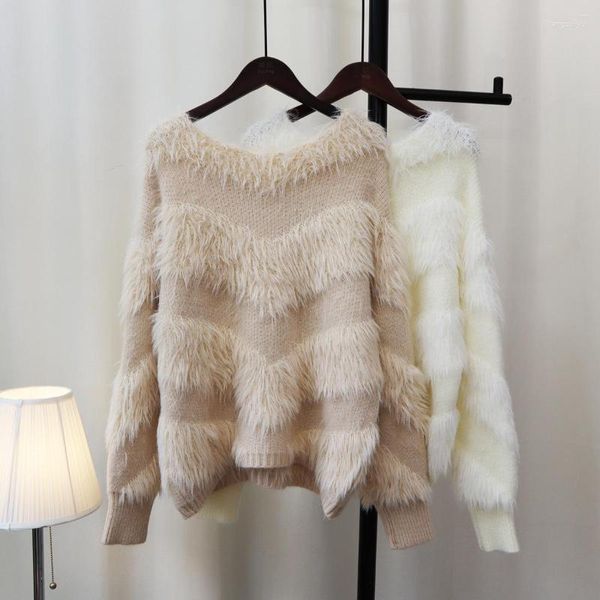 Женские свитера, женские меховые пушистые топы с длинными рукавами, осень-зима 2023, свободные вязаные женские розовые весенние топы, элегантные джемперы, вязаные