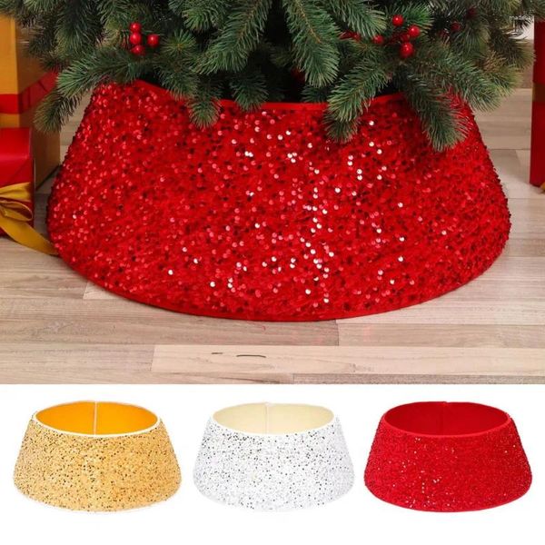 Gonna ad anello per albero in tessuto per decorazioni natalizie Base festiva alternativa con paillettes rosse scintillanti per le vacanze