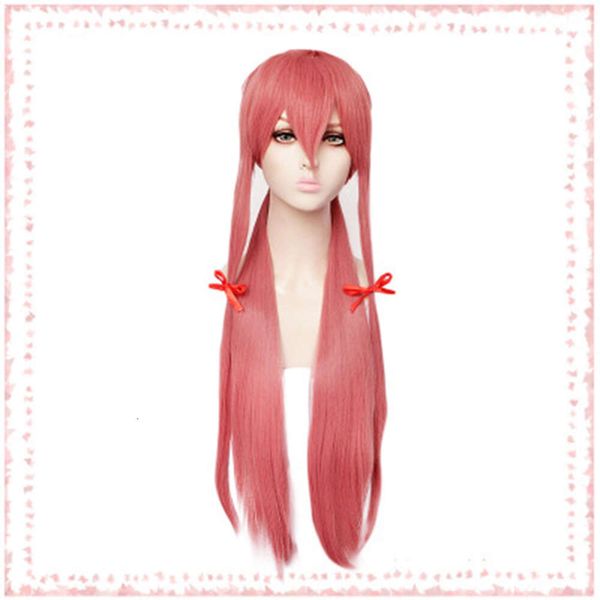 Women's the Future Diary Yuno Gasai 80 cm lange rosa gerade hitzebeständige Cosplay-Kostüm-Perücke, Schiene + Kappe