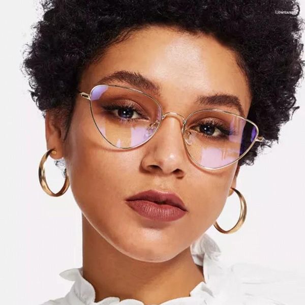 Sonnenbrillenrahmen Trend Designer Frau Optisches Metall Katzenaugen Brillengestell Klare Linse Brillen Schwarz Silber Gold Augenglas