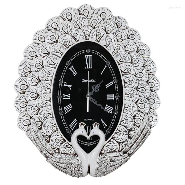 Wanduhren Luxus Kreative Uhr Dekorative Silber Antike Goldene Pfau Moderne Horloge Murale Wohnaccessoires AB50WC
