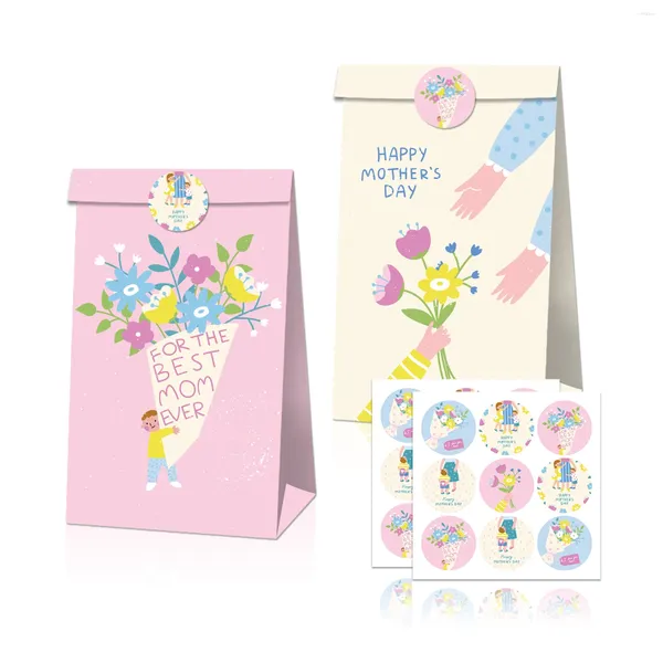 Geschenkpapier LB086 12 Stücke Süße Glückliche Muttertag Nelke Blume Mama Geburtstagsfeier Süßigkeiten Kraftpapiertüten Danke S