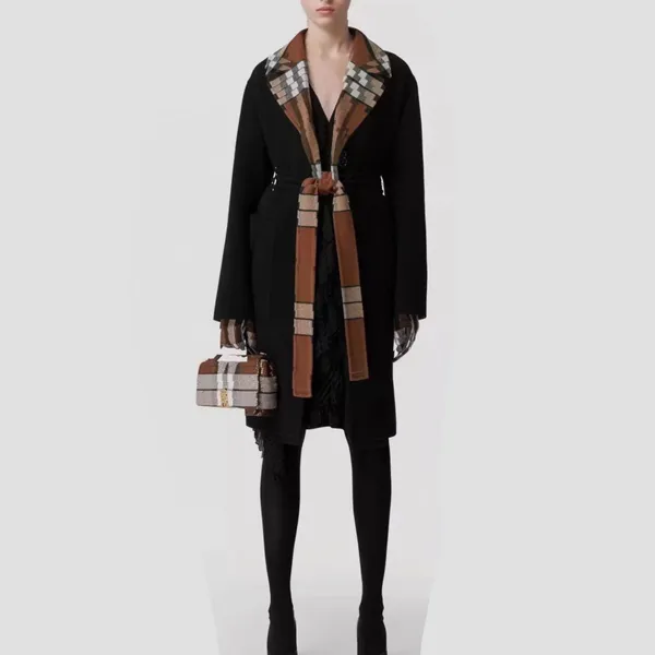 BL047 Damenjacken für Damen, Trenchcoat, Designer-Vintage-Blazer mit zwei Gesichtern, kariert, aus Wolle, Winter, langärmelig, mit Gürtel, Anzugjacke