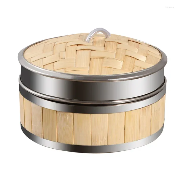 Caldeiras duplas de bambu trançado vaporizador com tampa panela de arroz grade de vapor para refeições bolinhos cesta pote de vapor gaiola cozinha cozinhar