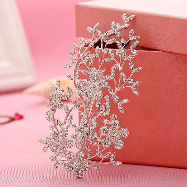 Fermagli per capelli Moda Elegante Accessori da sposa da sposa Gioielli Strass di cristallo Pettine per capelli Copricapo a catena con testa a forcina