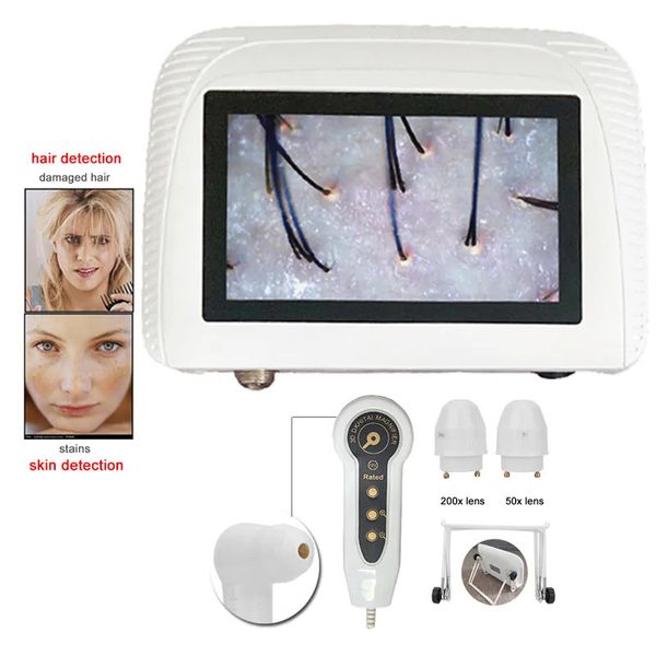 Dispositivos de cuidados faciais 50X200X HD Microscópio Digital Detector de folículo capilar Máquina de diagnóstico de couro cabeludo 5 polegadas LCD recarregável Scanner de análise de pele 231021