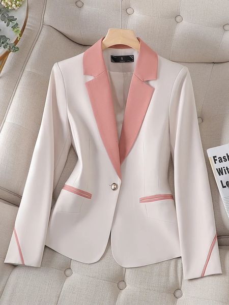 Ternos femininos blazers manga longa escritório senhoras formal blazer mulheres bege azul marrom feminino trabalho de negócios desgaste jaqueta fina para outono inverno231023