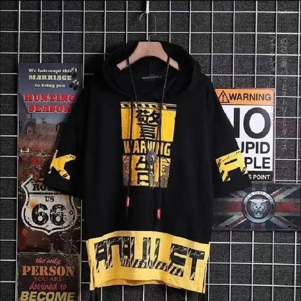 Erkek Tişörtleri Yaz Anime Hooded Erkekler Y2K Street Giyim Harajuku Moda Giyim Techswear Hip Hop Punk Öğrenci Tshirts