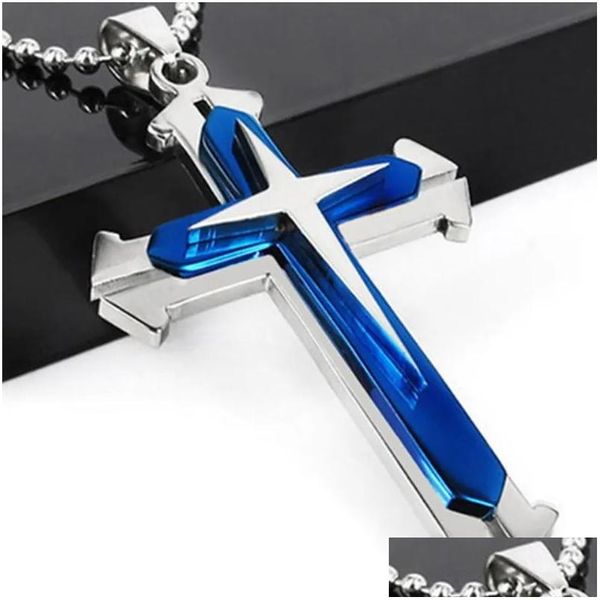 Anhänger Halsketten Mode Frauen Männer Edelstahl Kreuz Anhänger Halskette Kette Titan Relius Schmuck Latin Weihnachten Punk Klassische Dhgb7