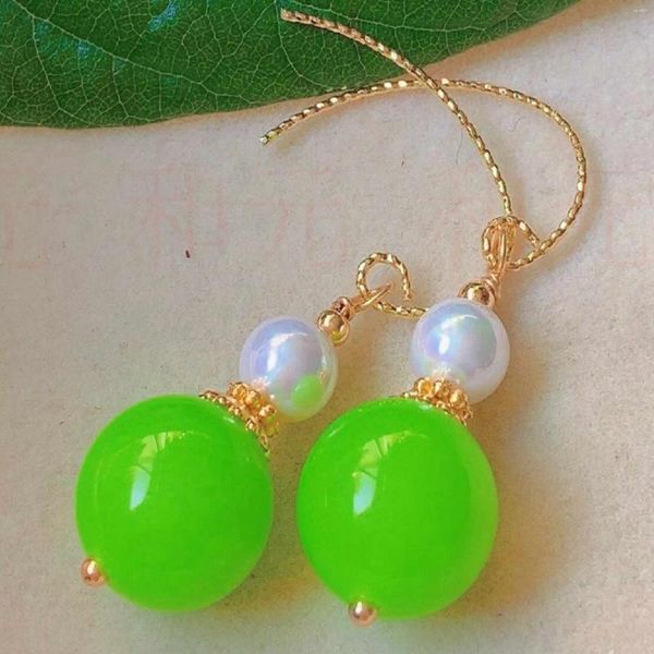 Orecchini pendenti Moda Verde Rotondo Calcedonio Bianco Perla Perlina Oro Regali per le vacanze di Pasqua FOOL'S DAY Fortunato