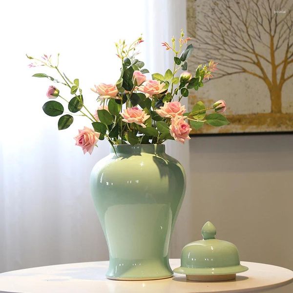 Flaschen hellgrüne einfarbige Bodenvase, Vintage, einzigartig, chinesisch, für große Pflanzen, Keramik, Ingwerglas, Tischdekoration, 35,6 cm