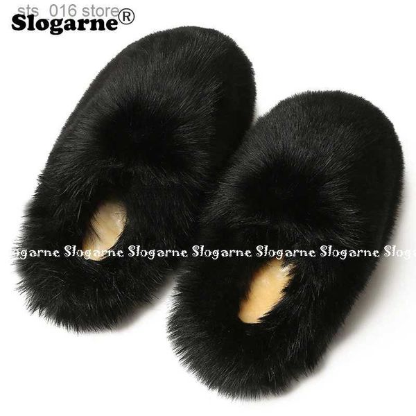 Fox Faux Women Slippers Warm Plush Slides Girls Furry Cotton Cotton Outdoor Slide Slide Moda Sapatos de Inverno T231023 BC127 Ry