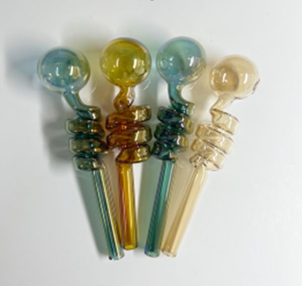 Queimadores de óleo de vidro Tubos de mão de vidro grosso Pyrex com decoração em espiral Cachimbos curvos