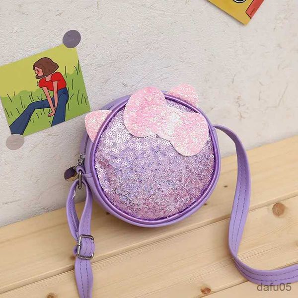 Borse Principessa Borse a tracolla con paillettes per bambini Borse portamonete per bambini carini Borsa a tracolla rotonda piccola con fiocco rosa adorabile per ragazze