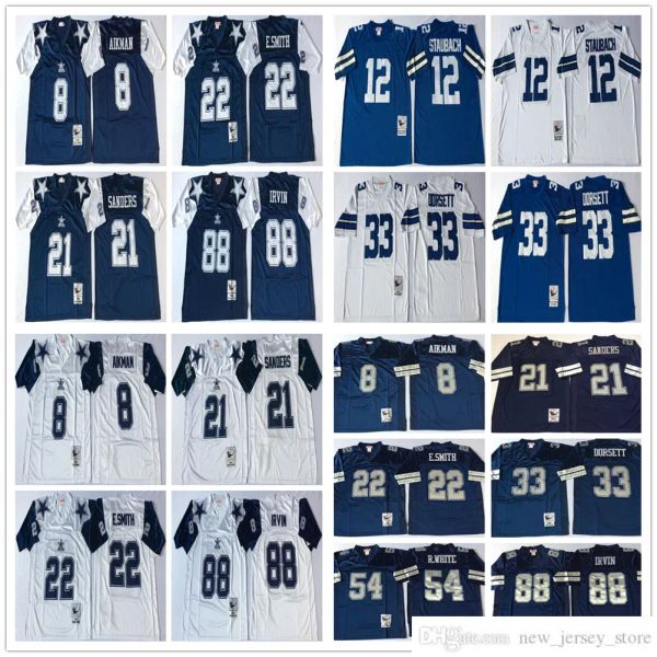 PERSONALIZZATO NCAA Vintage Mitchell e Ness Football 8 Troy Aikman maglie Retro Stitch 21 Deion Sanders 22 Emmitt Smith 33 Tony Dorsett 54 Randy