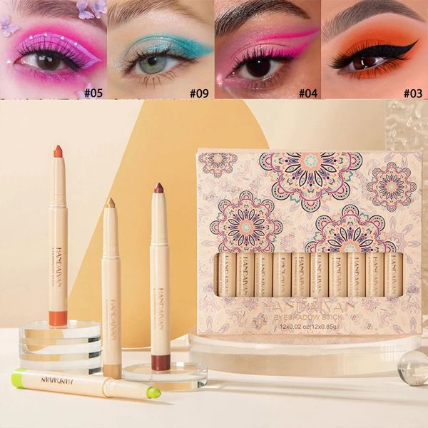 Eye Shadow Eyeshadow Pencil Set 12 Cores Longa Duração Glitter Shimmer Eye Shadow Liner Pen Highlighter Silkworm Lápis Olhos Ferramentas de Maquiagem 231020