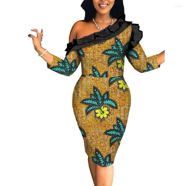 Ethnische Kleidung Hochwertige Modedesignerin Afrikanische Frauen Partykleid Sexy Patchwork Schößchen Elegante knielange Weihnachtsabendkleider