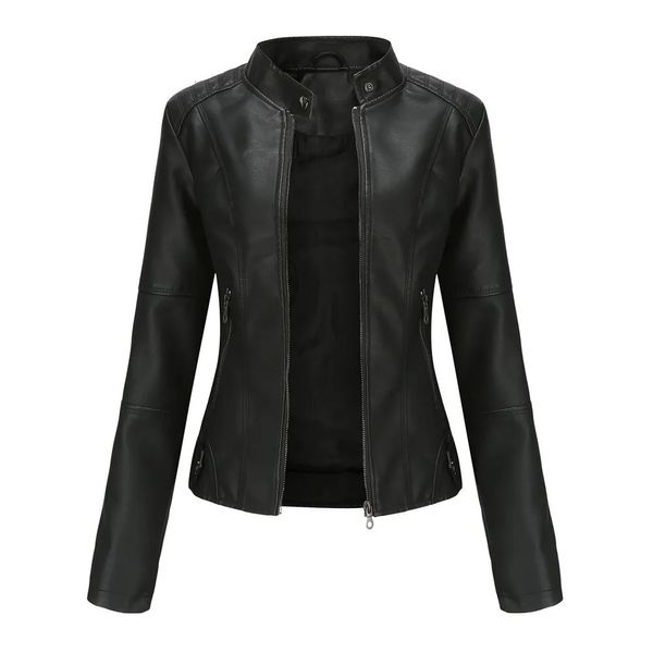 Jaqueta de couro falso de couro feminino jaqueta de couro falso feminino outono primavera moto motociclista jaqueta com zíper vermelho preto casaco outerwear marrom xs roxo marinho 231023