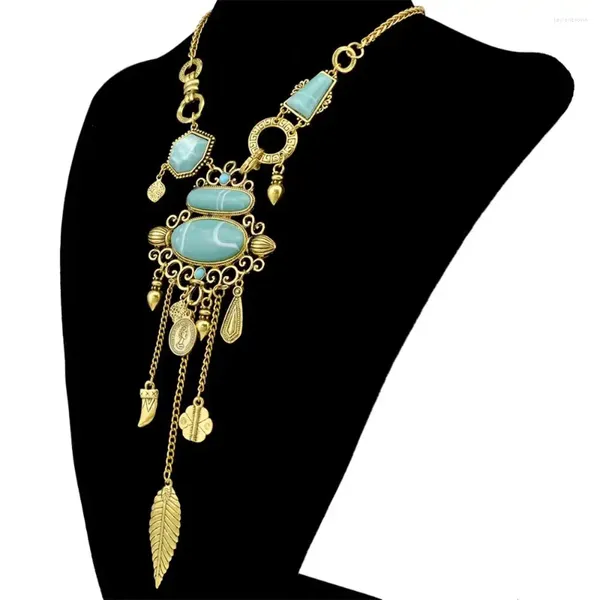 Collane con ciondolo India Style Gypsy Statement Collana lunga vintage con perline in resina Gioielli etnici Collare tribale Boho Tibet